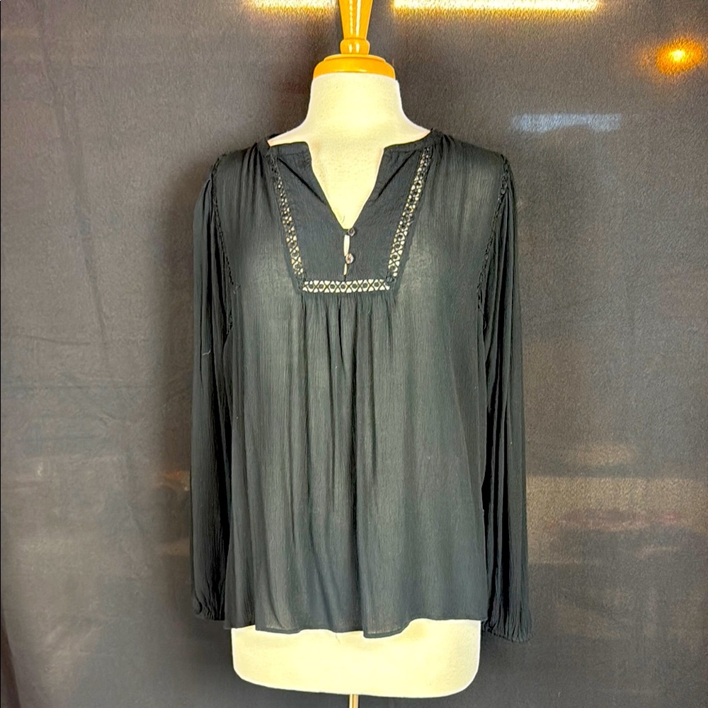 GAP Black Long Sleeve Blouse with Mandarin Collar
